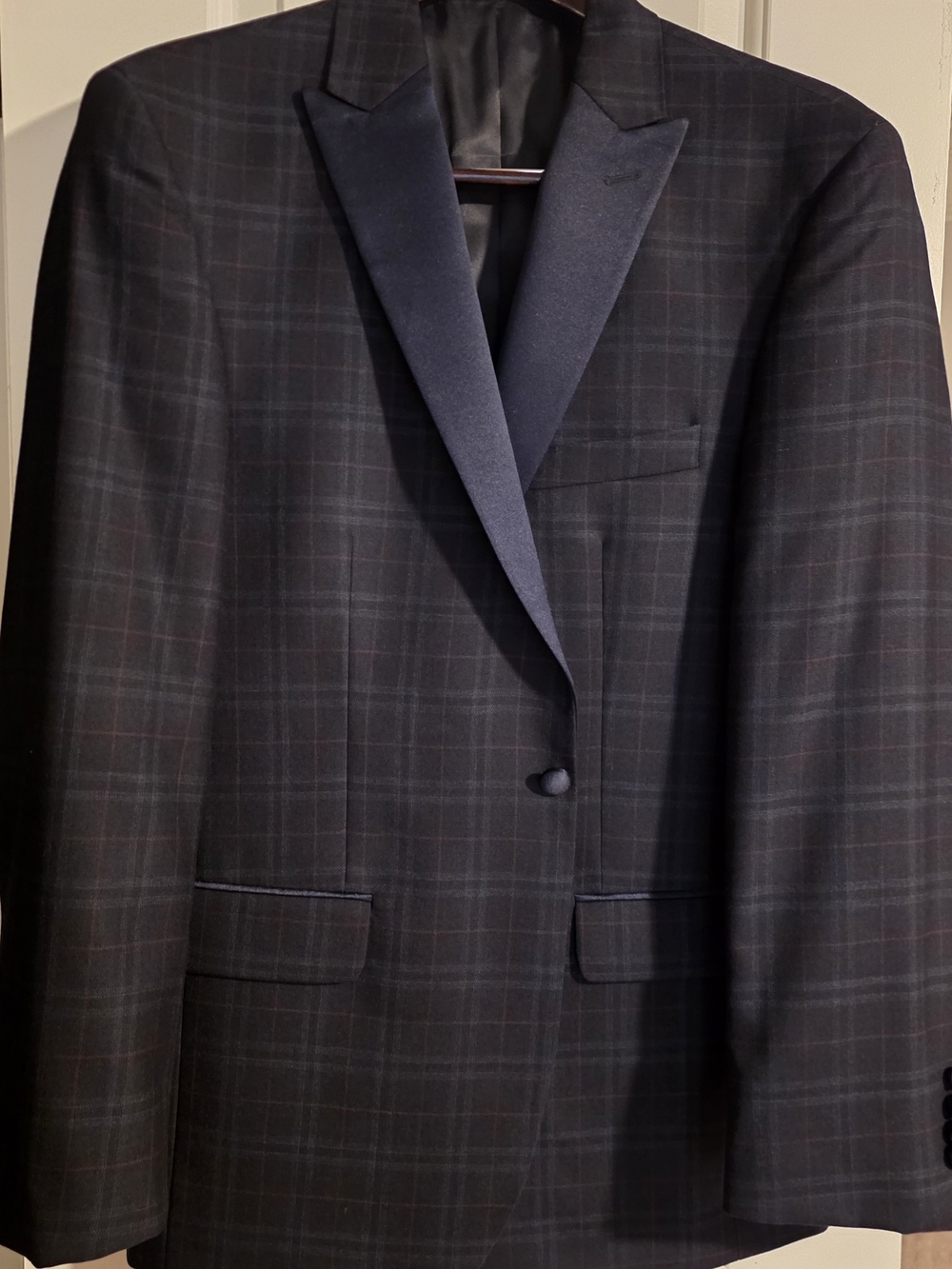 Jos. A. Bank Navy Plaid Satin-Lapel Tuxedo Jacket